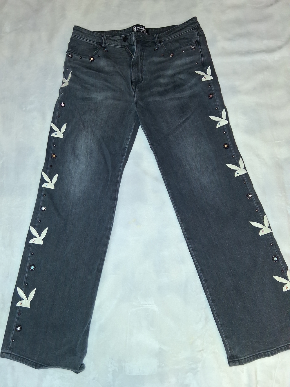 Playboy Men’s Relaxed Gray Jeans with Signature Bunny Side Accents